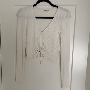 Reformation White Ruched V-Neck Top